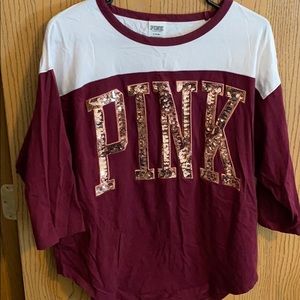 PINK 3/4 sequin logo tee